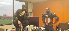  ?? TWITTER ?? B.C. Lions special teamer Jason Arakgi as Batman and defensive back Ryan Phillips as Captain America strike a pose in their 2014 Halloween costumes. It’s become something of a team tradition.