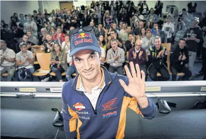  ??  ?? Honda rider Dani Pedrosa attends a press conference ahead of the German MotoGP.