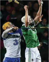  ??  ?? EQUALISER: Waterford’s Paudie Prendergas­t, left, in action against David Reidy last night