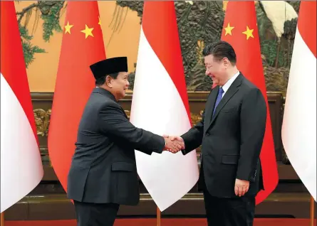  ?? WANG ZHUANGFEI / CHINA DAILY ?? President Xi Jinping meets on Monday with Indonesia’s President-elect Prabowo Subianto in Beijing.