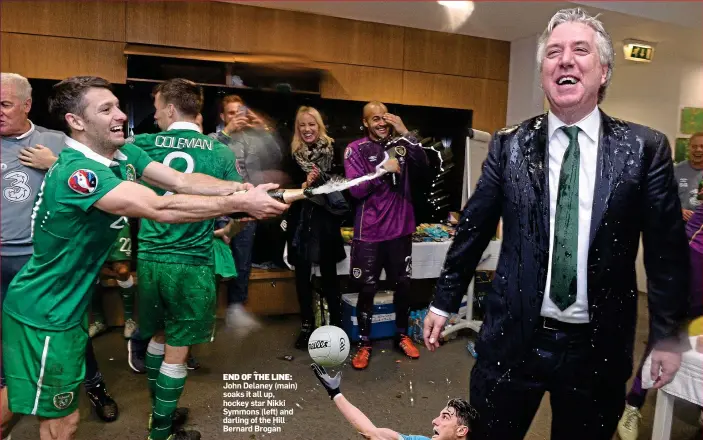  ??  ?? END OF THE LINE: John Delaney (main) soaks it all up, hockey star Nikki Symmons (left) and darling of the Hill Bernard Brogan