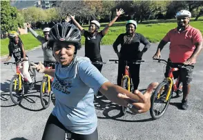  ?? Picture: Esa Alexander ?? Lebogang Mokwena, Cape Town’s first bicycle mayor, teaches adults from Mowbray to Khayelitsh­a to cycle.