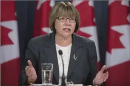  ?? ADRIAN WYLD, THE CANADIAN PRESS ?? Leader of the Federal task force on marijuana Anne McLellan speaks during a news conference in Ottawa, Tuesday.