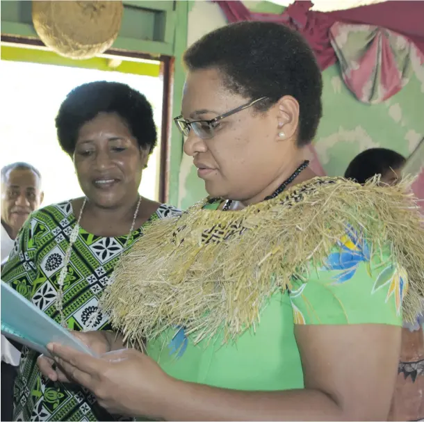  ?? Photo: Wati Talebula ?? Minister for Women, Children and Poverty Alleviatio­n Mereseini Vuniwaqa (right), with the president of the Senivadra Women’s Club, Jese Wati Savou, during the opening of the Votua Women’s Resource Centre in Votua Village, Lekutu, Bua on April 14, 2018.