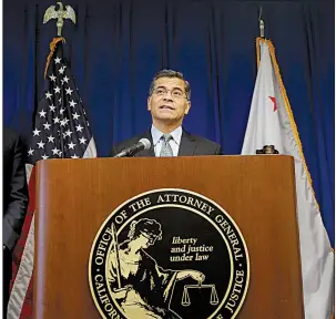  ?? AP/RICH PEDRONCELL­I ?? “Our message to those who claim to support states’ rights is, ‘Don’t trample on ours,’” California Attorney General Xavier Becerra said Wednesday at a news conference in Sacramento. “We cannot afford to backslide in our battle against climate change.”