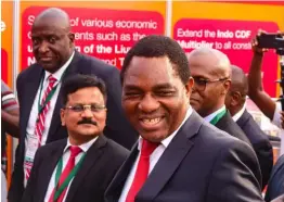  ?? ?? Indo Zambia Bank Managing Director Kowdichar Shashidhar and his team meet President Hakainde Hichilema at the Western Province Expo in Mongu on Tuesday.