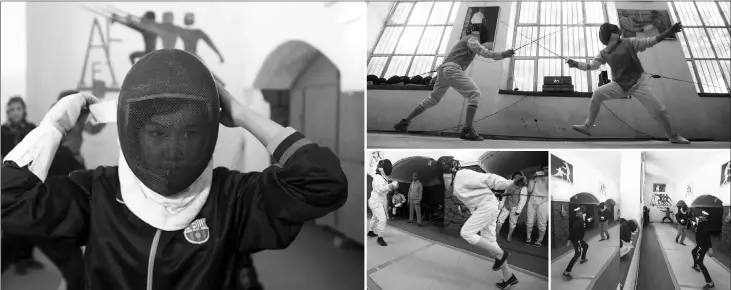  ?? — Reuters photos ?? (Left) Afghan girls prepare themselves before their daily training at a fencing club in Kabul, Afghanista­n. • (Right) Afghan girls practise.