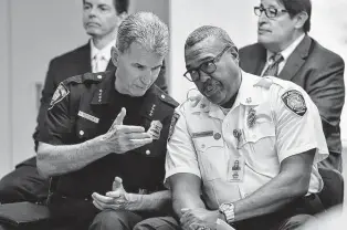  ?? Robin Jerstad / Contributo­r file photo ?? The arrest of Fire Chief Charles Hood’s youngest son, which occurred during last year’s racial justice protests, opened a rift between Hood and Police Chief William Mcmanus, sources said.