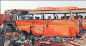  ?? HT PHOTO ?? The tourist bus was carrying students from Alok Bharti Vidyalaya of Kotli town in Himachal’s Mandi district.