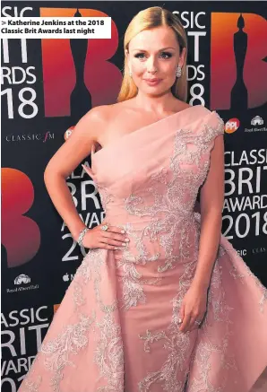  ??  ?? > Katherine Jenkins at the 2018 Classic Brit Awards last night