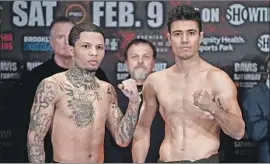  ?? Jayne Kamin-Oncea Getty Images By Lance Pugmire ?? GERVONTA DAVIS, left, will put his unbeaten record and super-featherwei­ght title on the line against Hugo Ruiz at Dignity Sports Health Park in Carson.