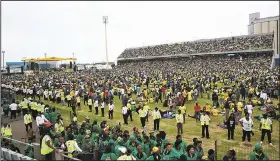  ?? AP ?? Ruling African National Congress party supporters attend the party’s 106th birthday celebratio­ns Saturday in East London, South Africa.