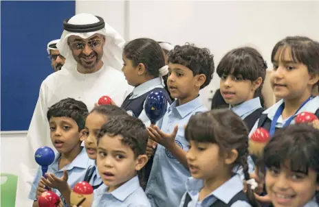  ?? Hamad Al Kaabi / Crown Prince Court – Abu Dhabi ?? Sheikh Mohammed bin Zayed, Crown Prince of Abu Dhabi and Deputy Supreme Commander of the Armed Forces, visits Hamdan bin Zayed School yesterday for the start of the new academic year
