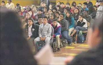  ?? Gina Ferazzi Los Angeles Times ?? STUDENTS at Charles Drew Middle School. In a look at 44 low-performing L.A. Unified schools, an advocacy group found that of the 54% of teachers evaluated over a three-year period, 97% received favorable ratings.