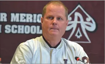  ?? PETE BANNAN – MEDIANEWS GROUP ?? Lower Merion High School head basketball coach Gregg Downer, shown during a news conference Tuesday, had plenty of anecdotes and memories to share then about his most famous basketball student, the late Kobe Bryant.