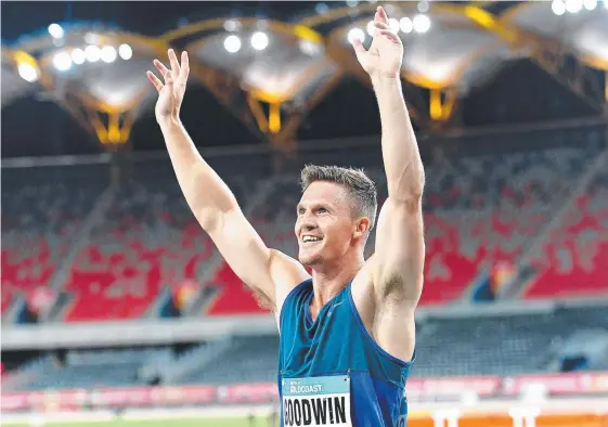  ?? Picture: GETTY IMAGES ?? Murray Goodwin celebrates after winning the final of the Men's 400m event during the Australian Athletics Championsh­ips.