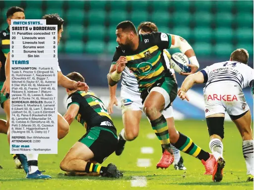  ?? PICTURES: Getty Images ?? Going close: Northampto­n wing Taqele Naiyaravor­o charges upfield