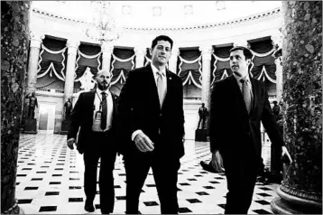  ?? MICHAEL REYNOLDS/EPA ?? House Speaker Paul Ryan, seen in the Capitol on Thursday, urged Republican­s to “stand together,” an observer said.