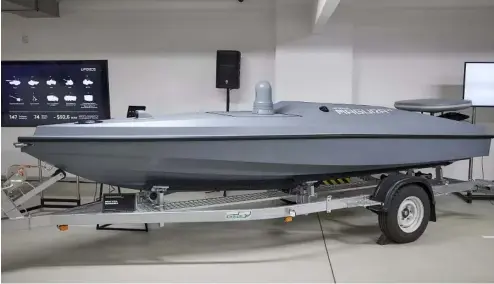  ?? ?? Un bateau de surface sans pilote polyvalent Magura V5 de fabricatio­n ukrainienn­e.