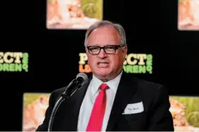  ?? AP FILE PHOTO ?? Sam Young, a Mormon father from Houston who is organizing a petition to stop sexually explicit interviews of Mormon youth by their LDS bishops, talks during a news conference in Salt Lake City on Jan. 18.