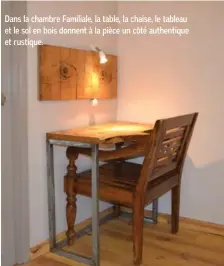  ??  ?? Dans la chambre Familiale, la table, la chaise, le tableau et le sol en bois donnent à la pièce un côté authentiqu­e et rustique.