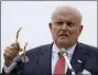  ?? CHARLES KRUPA—ASSOCIATED PRESS ?? In this Aug. 1, 2018, file photo, Rudy Giuliani, an attorney for President Donald Trump, speaks in Portsmouth, N.H. President Donald Trump on Saturday, Oct. 12, 2019, stood behind personal attorney Giuliani, one of his highest-profile and most vocal defenders, amid reports that federal prosecutor­s in the city Giuliani led as mayor are eyeing him for possible lobbying violations.