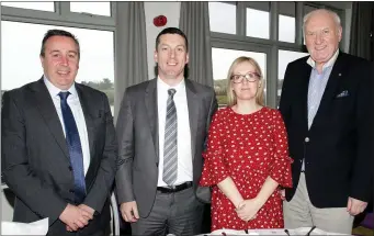  ??  ?? Patrick Nolan, Money Corp; John Casey, Elevation Constructi­on; Nora Lacey, Happy Campers and David Power, consultant, at the Brexit Breakfast at the Ferrycarri­g Hotel.