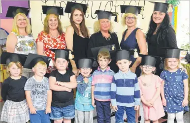 ?? Picture: Andy Payton FM4424064 ?? From left, staff members Kate Robinson, Gillian Barry, Jasmine Ayres, Debbie Hoy, Sharon Caim and Sophie Body with their young graduates at Ducklings of Detling Nursery