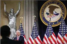  ?? (AP/Pool/Win McNamee) ?? Attorney General Merrick Garland speaks Tuesday at the Justice Department in Washington.