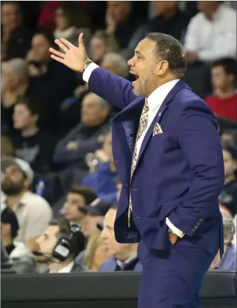  ?? File photo ?? Providence College coach Ed Cooley, above, held a Zoom call with the media Wednesday. He said he hopes transfer Brycen Goodine will be eligible immediatel­y, while the team is likely a few weeks away from practicing.