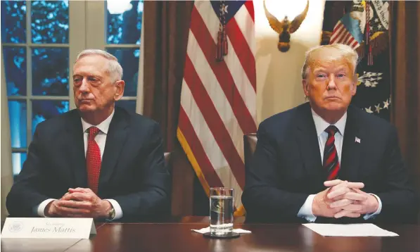  ?? — REUTERS FILES ?? When James Mattis, left, became Defence Secretary, President Donald Trump called him “one of the most effective generals and extraordin­ary leaders of our time.” After he criticized him last week, Trump now says Mattis is “the world’s most overrated General.”