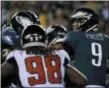  ?? MATT ROURKE — THE ASSOCIATED PRESS ?? Philadelph­ia Eagles quarterbac­k Nick Foles (9) in action during an NFL football game against the Atlanta Falcons Thursday.