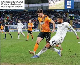  ?? ?? Swansea City’s Cyrus Christie challenges Hull’s Ryan Longman