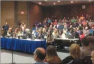  ??  ?? A large crowd of about 300 people turned out for a highlychar­ged Saratoga Springs City Schools board of education meeting on Tuesday.