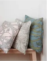  ??  ?? stoneware vases are a collaborat­ion between Muck Ceramics and Abigail, from £49 for H6cm. Abigail in her studio with her dog Claude. Linen mix cushion covers (46 x 46cm): Brambleweb in
Dove on Nude; Seascape in Winter; Brambleweb in Olive on Dusk; all...