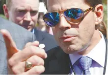  ?? Reuters-Yonhap ?? White House Communicat­ions Director Anthony Scaramucci talks to the media outside the White House in Washington, Tuesday. Scaramucci went after chief of staff Reince Priebus Thursday as a suspected “leaker” within the West Wing in a pull-no-punches...