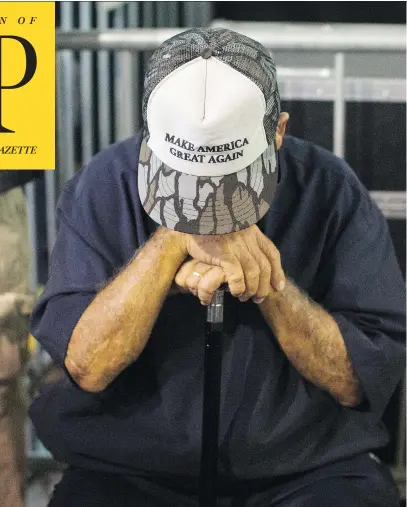  ?? EVAN VUCCI / THE ASSOCIATED PRESS ?? A supporter of Republican presidenti­al candidate Donald Trump awaits his arrival at a rally Thursday in Delaware, Ohio. Trump did nothing in his final televised encounter with Hillary Clinton to appeal to undecided voters, Michael Den Tandt writes.