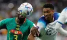  ?? Tom Jenkins/The Guardian ?? Jude Bellingham battles Senegal’s captain, Kalidou Koulibaly, for the ball. Photograph: