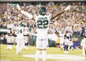  ?? Frank Franklin II / Associated Press ?? New York Jets’ Trumaine Johnson reacts after the Dallas Cowboys failed to score a twopoint conversion during the second half on Sunday in East Rutherford, N.J.
