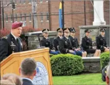  ?? LORETTA RODGERS - DIGITAL FIRST MEDIA ?? Brigadier General John R. Evans, Jr. offers the keynote address during the U.S. Army ROTC commission­ing ceremony, which was held Sunday on the campus of Widener University.