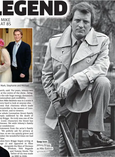  ?? GETTY/PA/REX/ITV ?? Soap icon: Johnny Briggs as Mike Baldwin