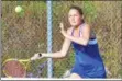  ?? KYLE MENNIG - ONEIDA DAILY DISPATCH ?? Oneida’s Lexi Skibitski moves in to return the ball to Jamesville­DeWitt’s Jungyn Kim during their second singles match in the Section III Class B quarterfin­als in Oneida on Monday.