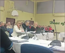  ?? SUEANN MUSICK/THE NEWS ?? School Option Committee members, Shawn Ryan, left, David Porter and Michelle Davey address the Chignecto-Central Regional School Board during a special meeting Monday in Pictou on the school review process.