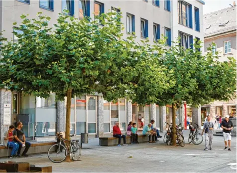  ?? Foto: Peter Fastl ?? Diese Klima‰Bäume am Goldschmie­debrunnen sorgen im Sommer für Kühlung zwischen aufgeheizt­en Fassaden und heißem Pflaster.