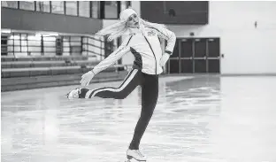  ??  ?? Riley Sawyer, a former figure skater who believes she has had as many as 15 concussion­s, recently returned to the ice. Sawyer, 20, is now a model.