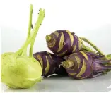  ??  ?? ■ Kohlrabi, left, comes in green and purple varieties. The vegetable is technicall­y an abovegroun­d stem.