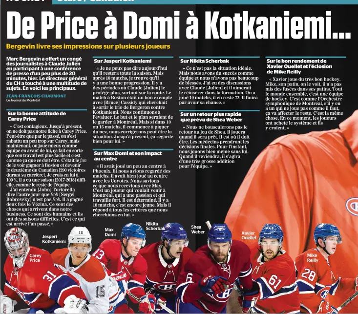  ??  ?? Carey Price Jesperi Kotkaniemi Max Domi Nikita Scherbak Shea Weber Xavier Ouellet Mike Reilly