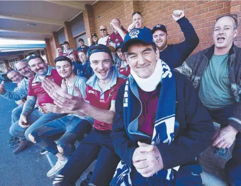  ?? Pictures: ALAN BARBER ?? SUPPORT: Tony Sudale, front right, with cricket and footy mates at a fundraiser held for him at Newcomb Football Club yesterday.