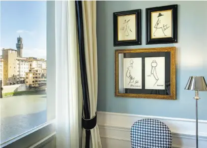  ?? Hotel Lungarno photos ?? Many of the remodeled Hotel Lungarno’s 64 guest rooms feature views of the Arno River and a nautical palette.