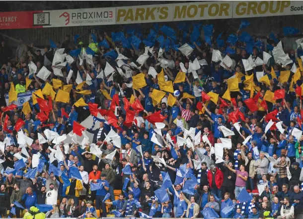  ??  ?? MONEY IN THE BANK: St Johnstone fans, pictured at McDiarmid Park, are looking forward to their team’s home encounter with LASK on Thursday.